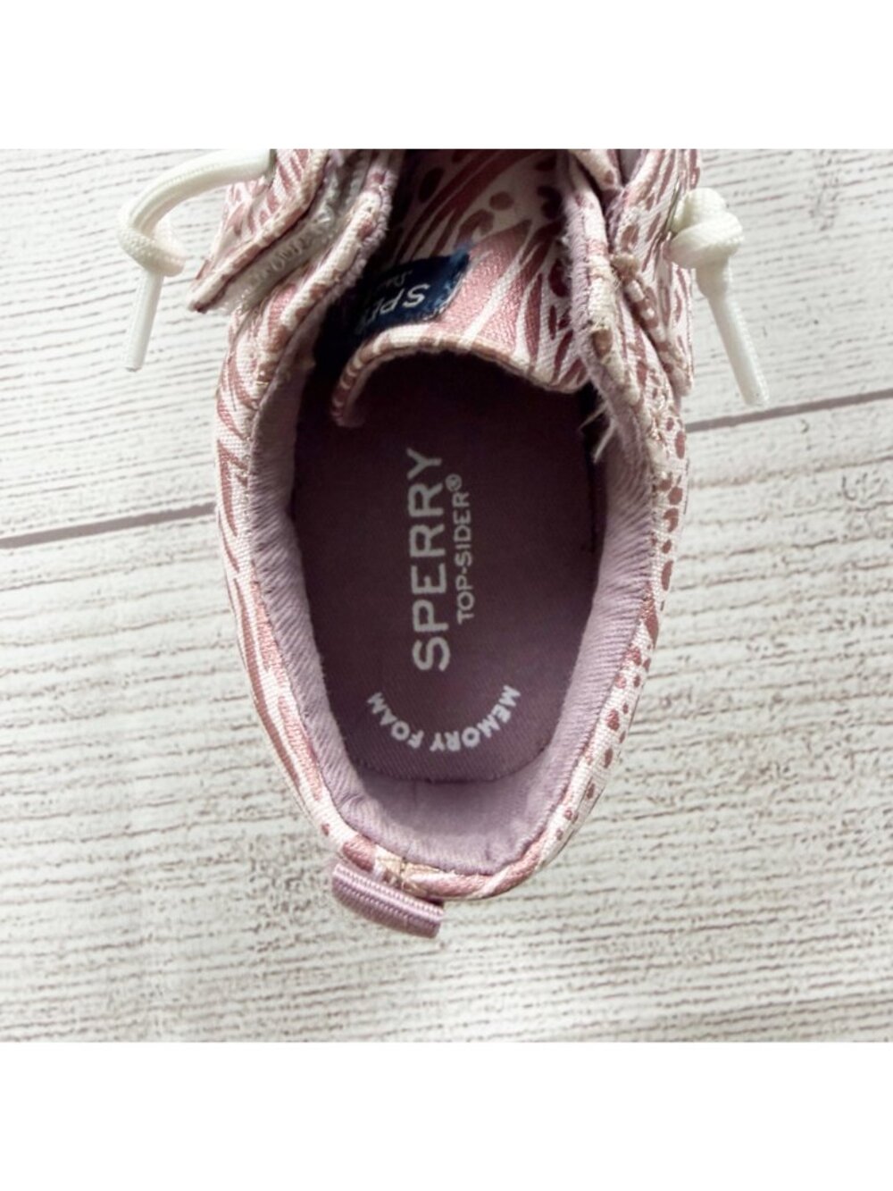 Sperry Kids Lil Boat Shoes Pink Printed Canvas Faux Lace Up Pull On Sneakers 11 - Picture 6 of 7